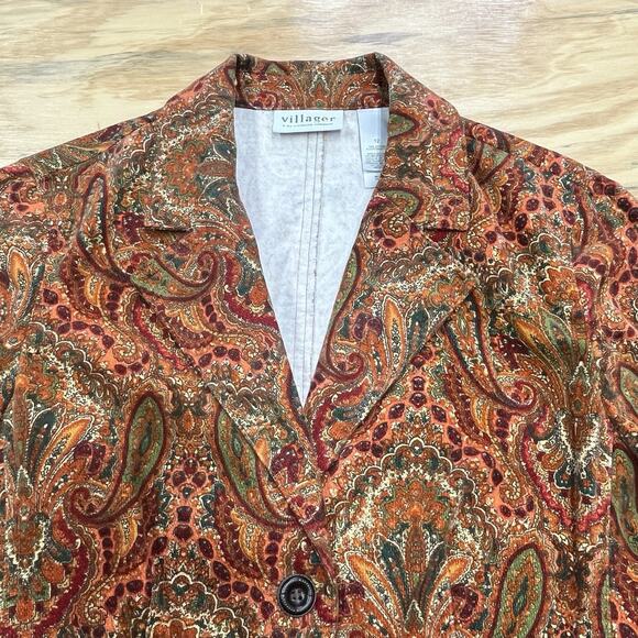 Vintage Villager by Liz Claiborne Paisley Corduroy Blazer Jacket Size 12 Boho - Picture 5 of 12
